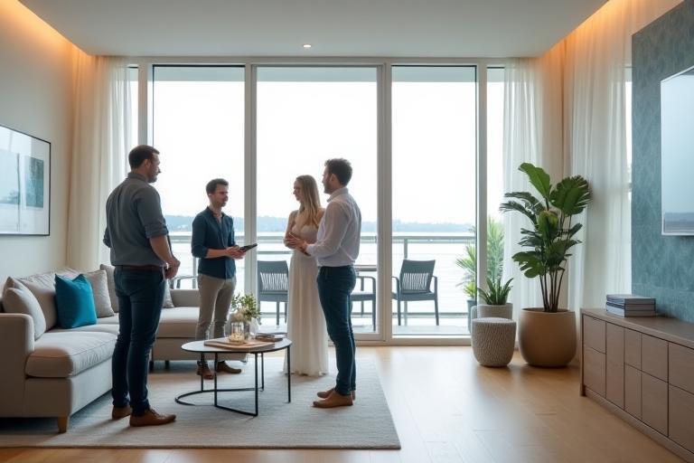 Clients touring a waterfront showflat